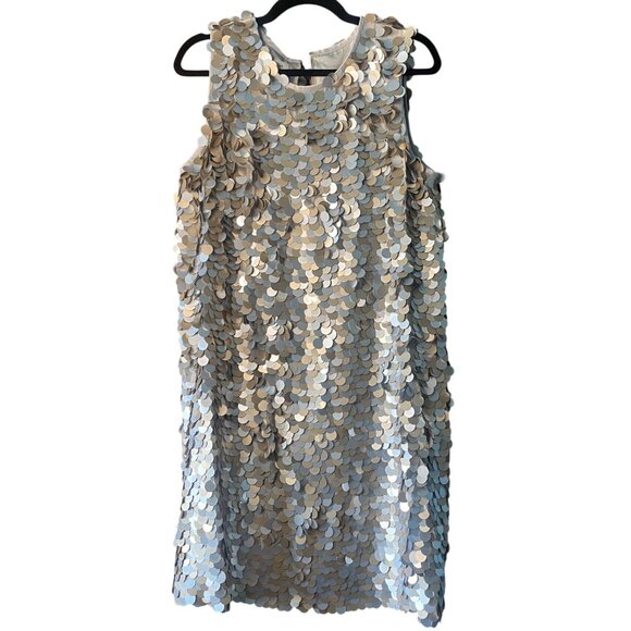 Lafayette 148 New York Paillette Sequin Shift Dress Mixed-Metal Metallic Large - Picture 7 of 16